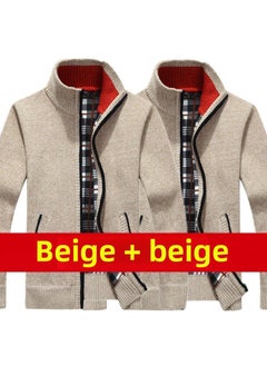 Generic Thickened Fleece Winter Mens Open Cardigan Sweater Stand Collar Knitted Loose Large Size Zipper Knitwear Casual Outerwear Brown Brown]  - Image 5