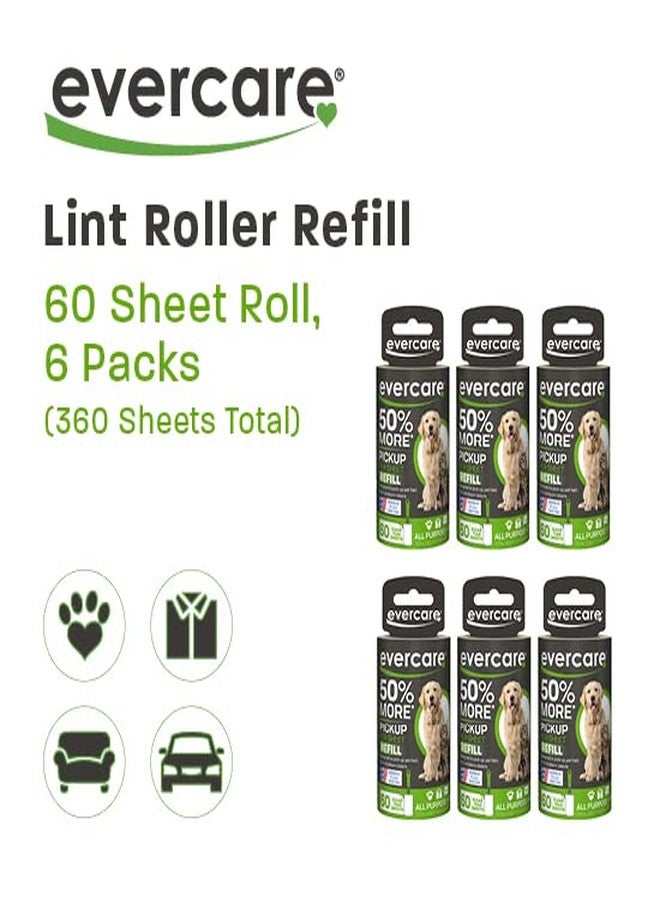 Evercare Pet Lint Roller Refill, Manual Operation, 60 Sheets per Roll, 6 Count Refill Pack for Pet Hair Removal, Green - Image 2