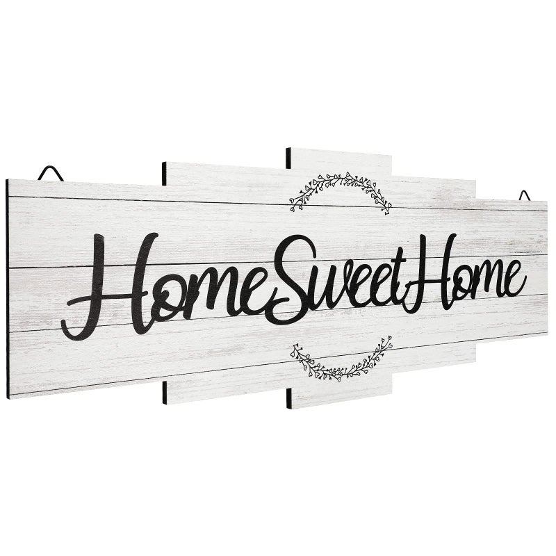 Jetec Home Sweet Home Sign Rustic Wood Room Wall Decor Farmhouse Plaque Wall Hanging Wooden Sign for Bedroom Living Room Wedding DecorWhite