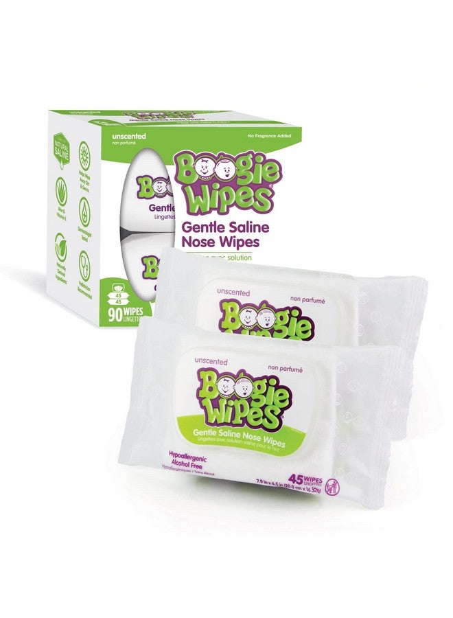 Boogie Boogie Wipes, Saline Wipes for Baby & Kids, Nose Booger Wipes for Allergy Relief, Face, Hand & Body, Made with Vitamin E, Aloe and Natural Saline, Unscented, 45 Count (Pack of 2) - Image 1