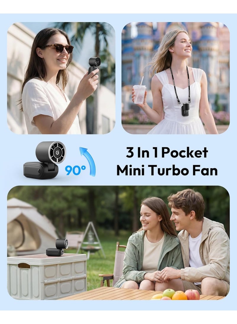 Gaiatop Mini Portable Handheld Fan, 6-Speed Turbo Cooling, Max 15 Hrs Rechargeable Personal Pocket Fan, 3-in-1 Foldable Small Hand Fans for Outdoor Camping Travel Essentials, Gifts for Women Men, Black - Image 2