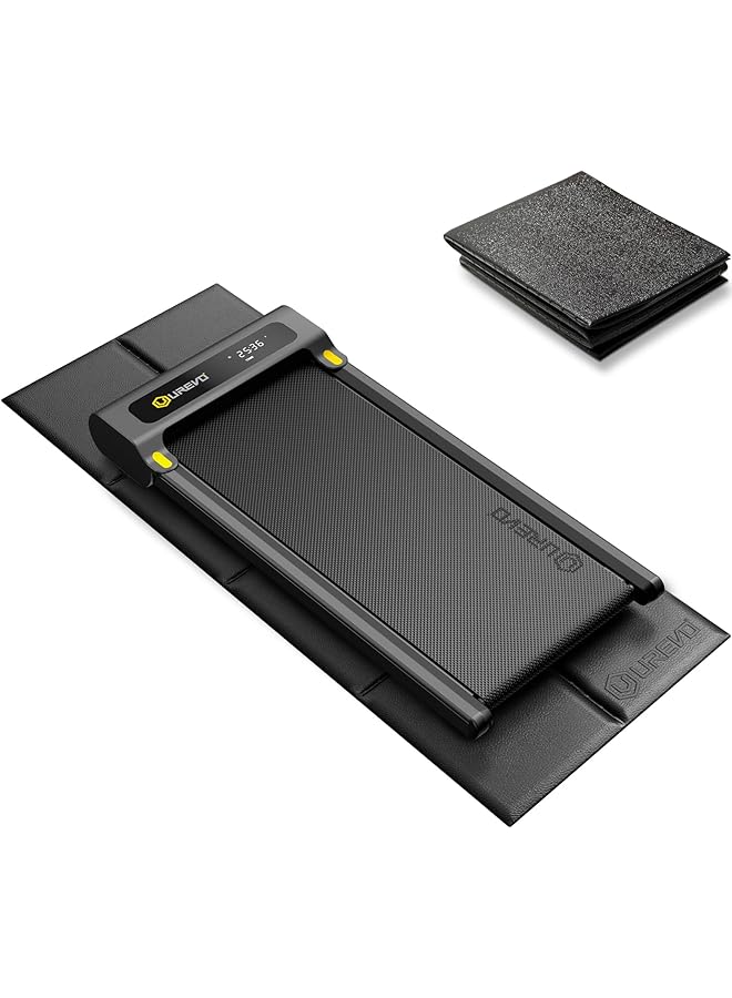 UREVO حصيرة مشاية قابلة للطي، حصائر دراجات التمارين لصالة الألعاب الرياضية المنزلية، حصيرة معدات التمارين المقاومة للماء وغير القابلة للانزلاق لحماية الأرضيات للدراجات الداخلية، آلة التجديف، البيضاوي - Image 1