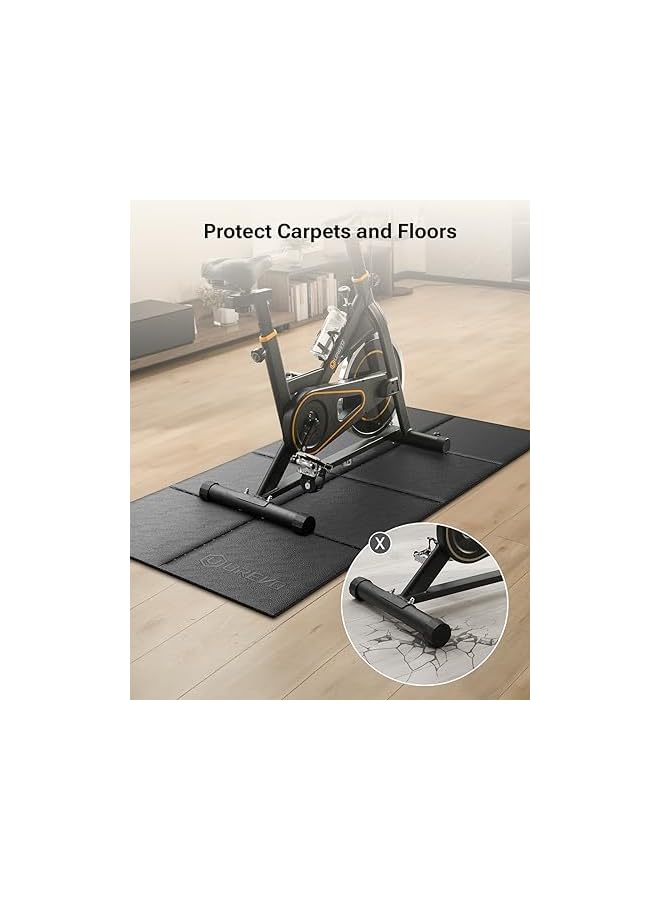 UREVO حصيرة مشاية قابلة للطي، حصائر دراجات التمارين لصالة الألعاب الرياضية المنزلية، حصيرة معدات التمارين المقاومة للماء وغير القابلة للانزلاق لحماية الأرضيات للدراجات الداخلية، آلة التجديف، البيضاوي - Image 4