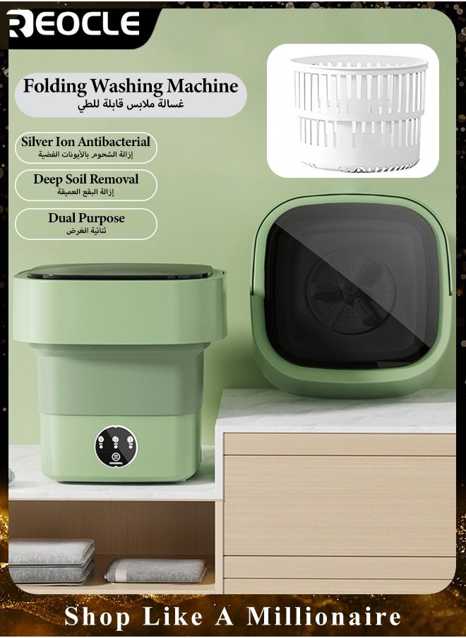 REOCLE Portable Washing Machine Mini Foldable Washing Machine with Spin Dryer Ultrasonic Cleaning sterilization Automatic Washer with Drain Basket for Underwear Socks Baby Clothes Towels  - Image 1