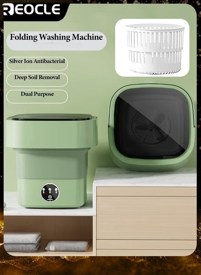REOCLE Portable Washing Machine Mini Foldable Washing Machine with Spin Dryer Ultrasonic Cleaning sterilization Automatic Washer with Drain Basket for Underwear Socks Baby Clothes Towels  - Image 1