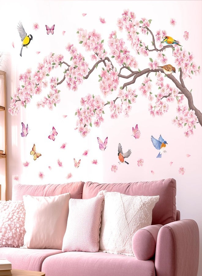 DECOWALL SG2-2427 Pink Flowers and Bird Wall Stickers Cherry Blossom Tree Branch Decals Bedroom Living Room Sofa TV Background Wall Décor Murals - Image 3