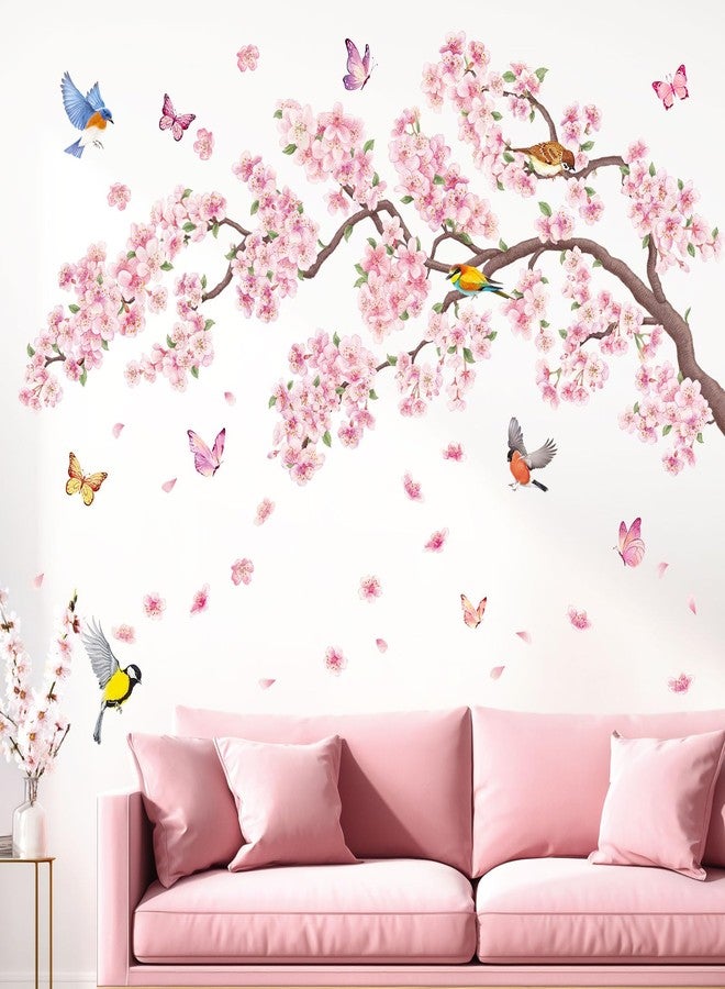 DECOWALL SG2-2427 Pink Flowers and Bird Wall Stickers Cherry Blossom Tree Branch Decals Bedroom Living Room Sofa TV Background Wall Décor Murals - Image 1