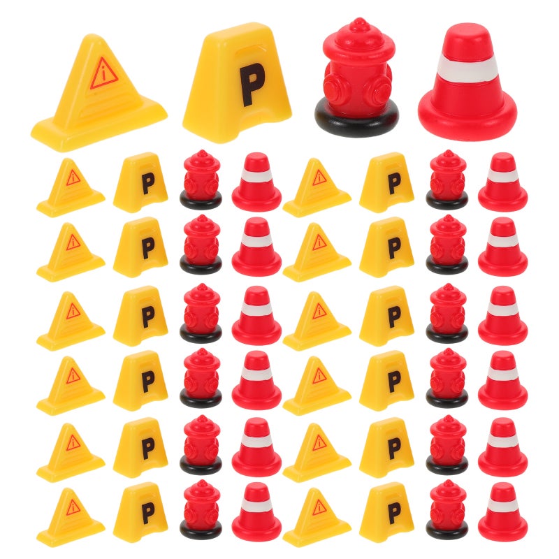 40pcs Mini Road Signs: Miniature Traffic Cones And Road Signs - Landscape Figurines For Garden Decoration Pretend Play - Image 1