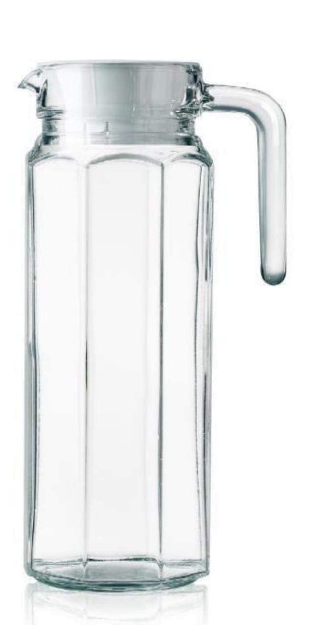 CASTANEA Castanea 1000 ML Sophisticated Glass Water jug with Lid for Juice Water iced Tea Pitcher Tea Carafe hot Glass Pitcher Pack of 1 10 L Hexagon Jug x 1 pc - Image 1