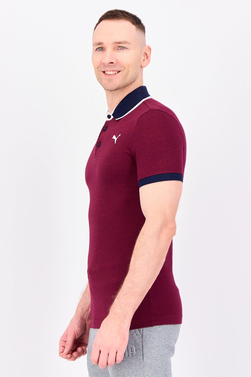 PUMA Men Slim Fit Short Sleeve Jacquaed Outdoor Polo Shirt, Maroon - Image 2