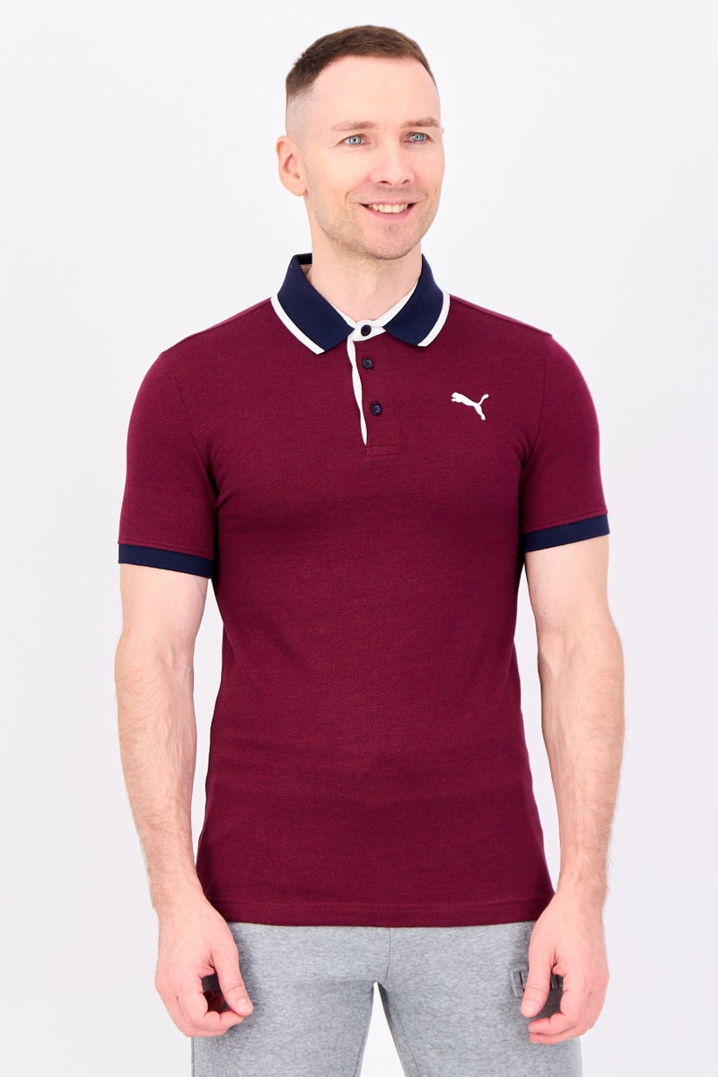 PUMA Men Slim Fit Short Sleeve Jacquaed Outdoor Polo Shirt, Maroon - Image 1