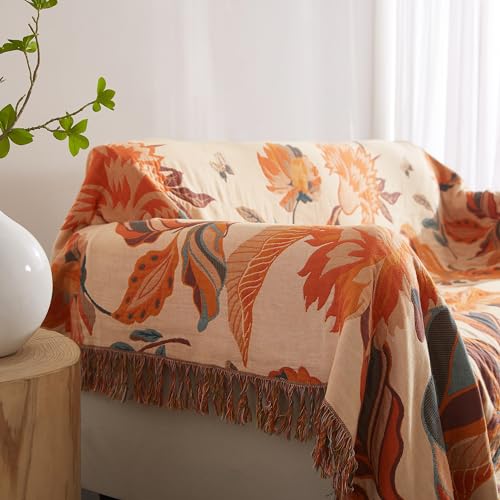 SE SOFTEXLY Boho Throw Blanket for Bed 60”x80”, 100% Cotton Woven Blanket for Couch Sofa, Ultra Soft 4-Layer Muslin Quilt with Floral Printed, Farmhouse Bed Blanket/Cover for Living Room Decor - Image 5