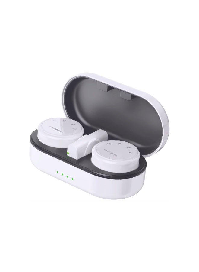 porodo Lavalier Wireless Dual Mic with Charging Case, 22.5H Playtime, ≤20ms Latency, 2.4GHz, Plug & Play, Magnetic Clip, White - Image 1