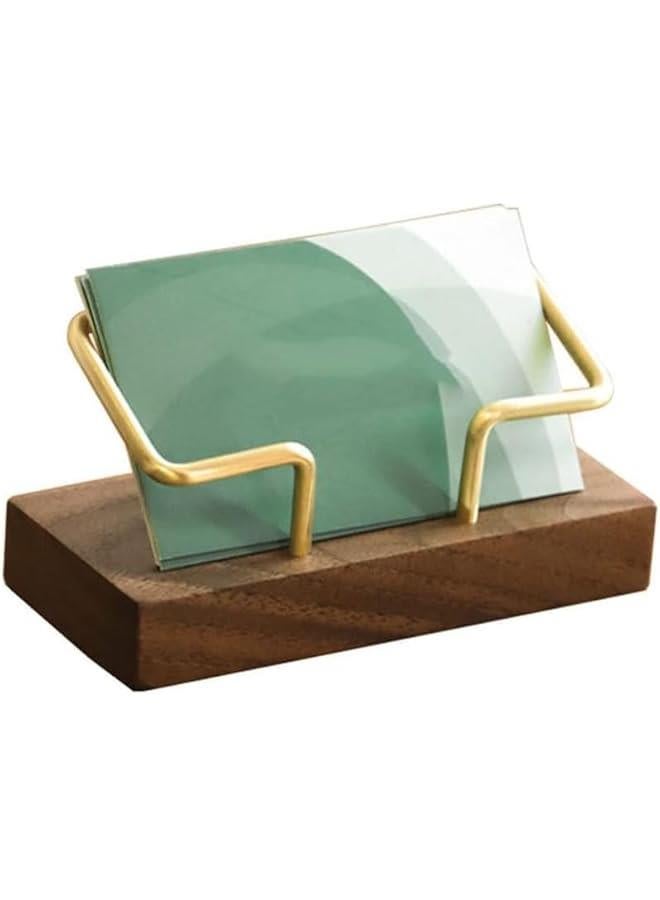 HOOKOR Walnut Wood Business Card Holder for Desk Gold Business Card Display Holder Desktop Business Card Stand Organizer for Office Tabletop (Walnut) - Image 1