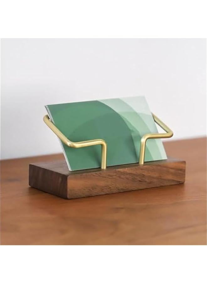 HOOKOR Walnut Wood Business Card Holder for Desk Gold Business Card Display Holder Desktop Business Card Stand Organizer for Office Tabletop (Walnut) - Image 2