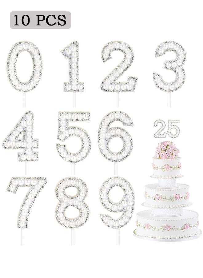 Zoreya - Numbers 0-9 Cake Topper, Bling Rhinestone Pearl Gems Birthday Cake Toppers, Birthday Cake Decorations - Image 1
