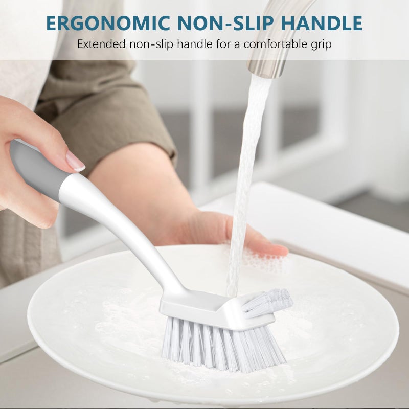 SetSail Dish Brush Set of 3 Piece, Dish Scrub Brush with Long Handle Deep Cleaning Brush with Scraper Tip for Kitchen Dishes Bottle Cup Pot Pan, Grey - Image 5