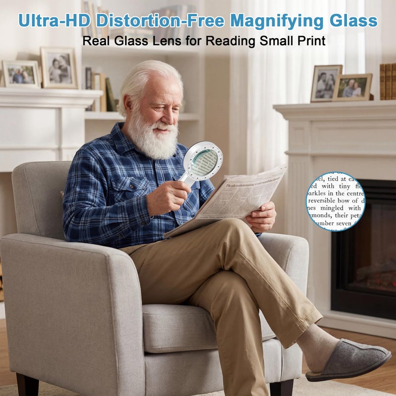 Nazano Magnifying Glass with Light, Ultra-Clear Lightweight Handheld Reading Magnifier with 12 LEDs, Distortion-Free Optical Lens for Seniors, Macular Degeneration, Close Work, Coins & Pill Bottles - Image 3