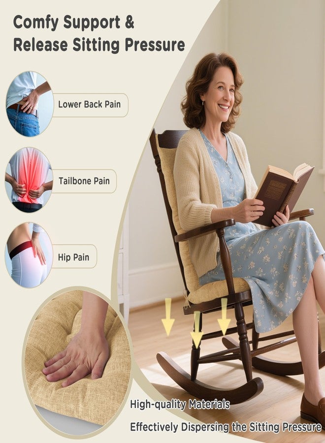 AddGrace Rocking Chair Cushions Indoor Tufted Cushions for Rocking Chairs with Ties Comfortable Textured Fabric Set of Seat & Back Cushion 21x17/17x17 Khaki - Image 3