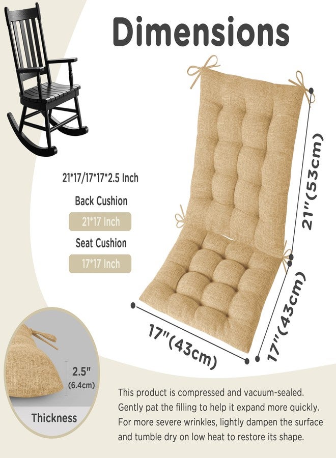 AddGrace Rocking Chair Cushions Indoor Tufted Cushions for Rocking Chairs with Ties Comfortable Textured Fabric Set of Seat & Back Cushion 21x17/17x17 Khaki - Image 2