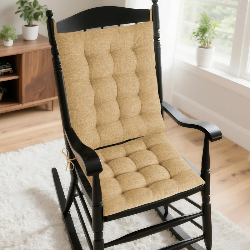 AddGrace Rocking Chair Cushions Indoor Tufted Cushions for Rocking Chairs with Ties Comfortable Textured Fabric Set of Seat & Back Cushion 21x17/17x17 Khaki - Image 1