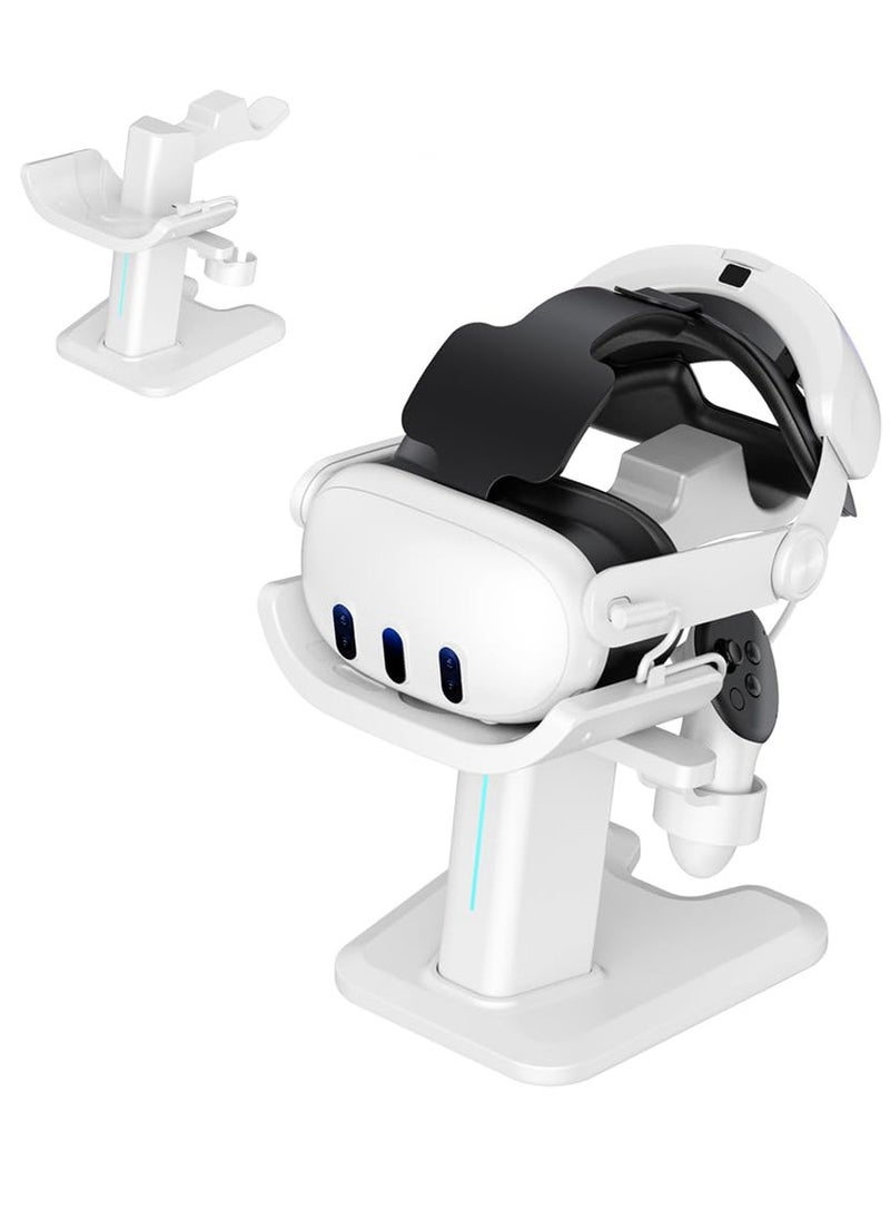 Excefore - قاعدة شحن سماعة Meta Quest 3، حامل عرض VR، ملحقات متوافقة مع سماعة Meta Quest 3 ووحدات التحكم اللمسية، قاعدة محطة بحاملة ضوء LED، بيضاء - Image 1