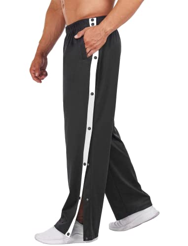 Deyeek Men's Tear Away Basketball Pants High Split Snap Button Casual Post-Surgery Sweatpants with Pockets Black - Image 5