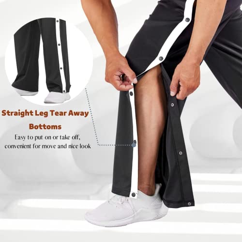 Deyeek Men's Tear Away Basketball Pants High Split Snap Button Casual Post-Surgery Sweatpants with Pockets Black - Image 2