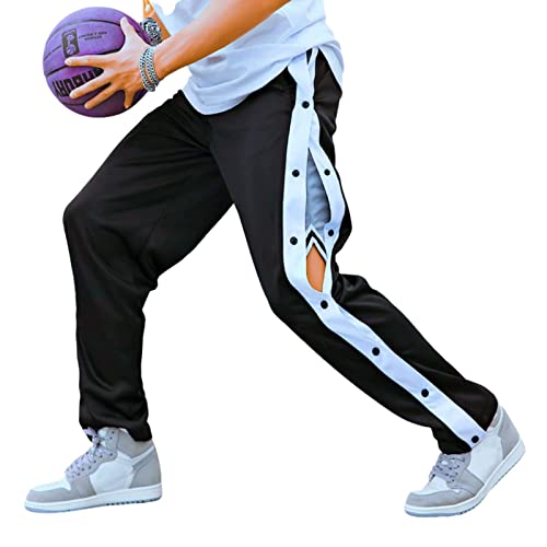 Deyeek Men's Tear Away Basketball Pants High Split Snap Button Casual Post-Surgery Sweatpants with Pockets Black - Image 4