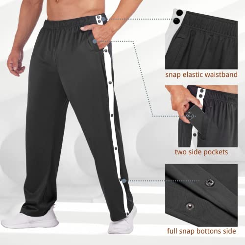 Deyeek Men's Tear Away Basketball Pants High Split Snap Button Casual Post-Surgery Sweatpants with Pockets Black - Image 3