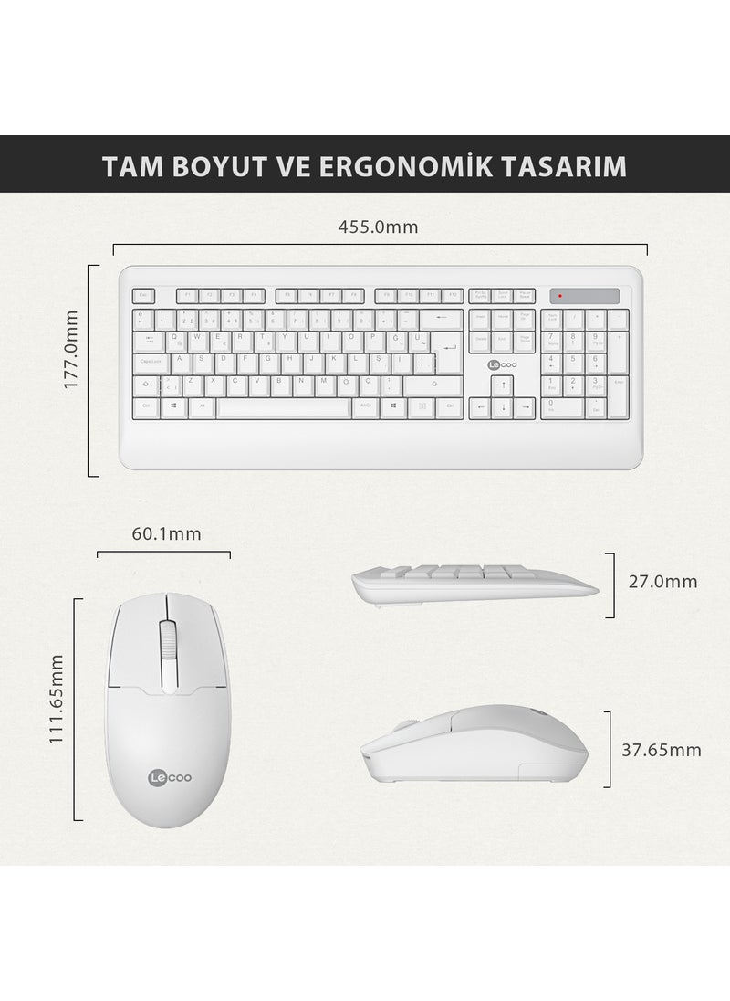 KW202 Wireless Turkish Q Keyboard & Mouse Set White