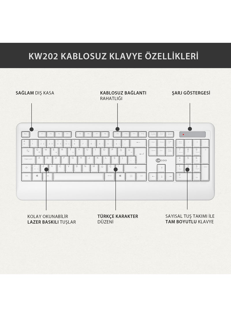 KW202 Wireless Turkish Q Keyboard & Mouse Set White