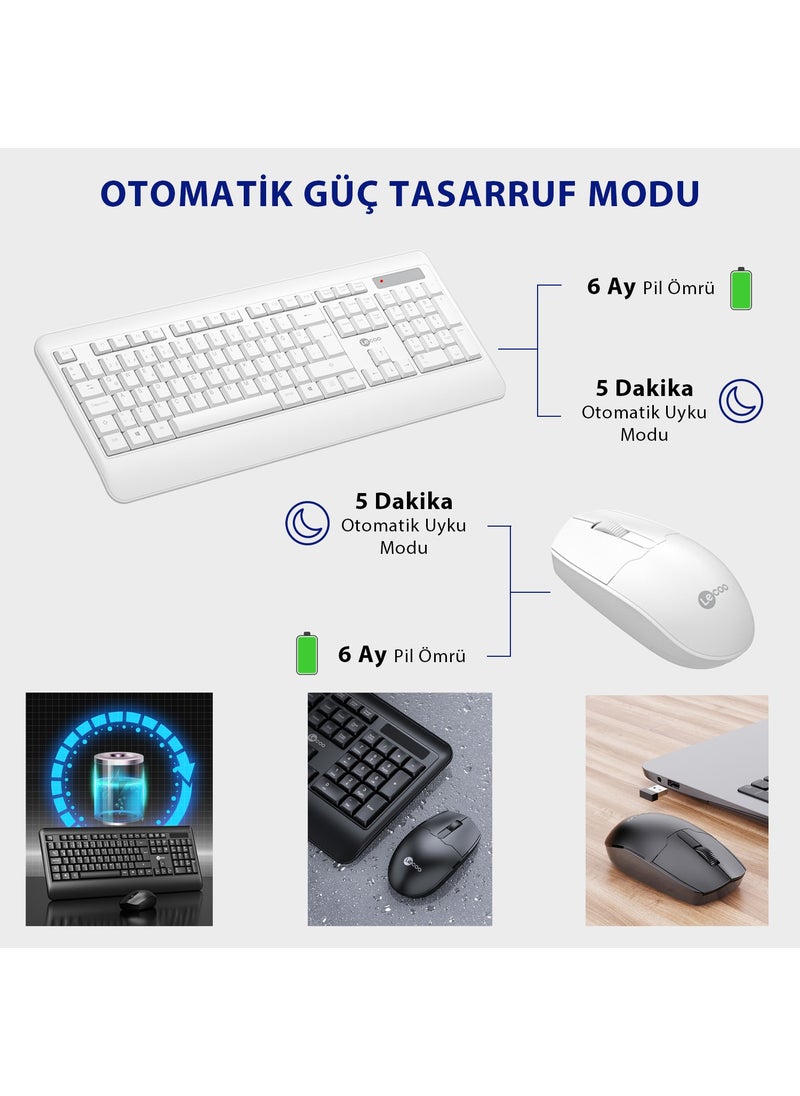 KW202 Wireless Turkish Q Keyboard & Mouse Set White