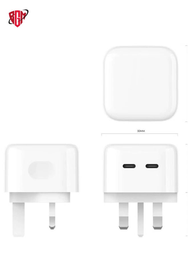 BGM Original 35W USB-C Power Adapter For iPhone 14 13 12 11 Pro Max 14 Plus XS XR XS Max iPad Pro Macbook Dual Type C Port PD Fast Charging UK Plug Wall Charger - Image 3