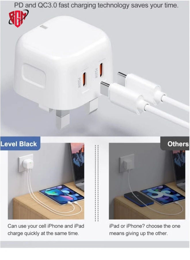 BGM Original 35W USB-C Power Adapter For iPhone 14 13 12 11 Pro Max 14 Plus XS XR XS Max iPad Pro Macbook Dual Type C Port PD Fast Charging UK Plug Wall Charger - Image 4