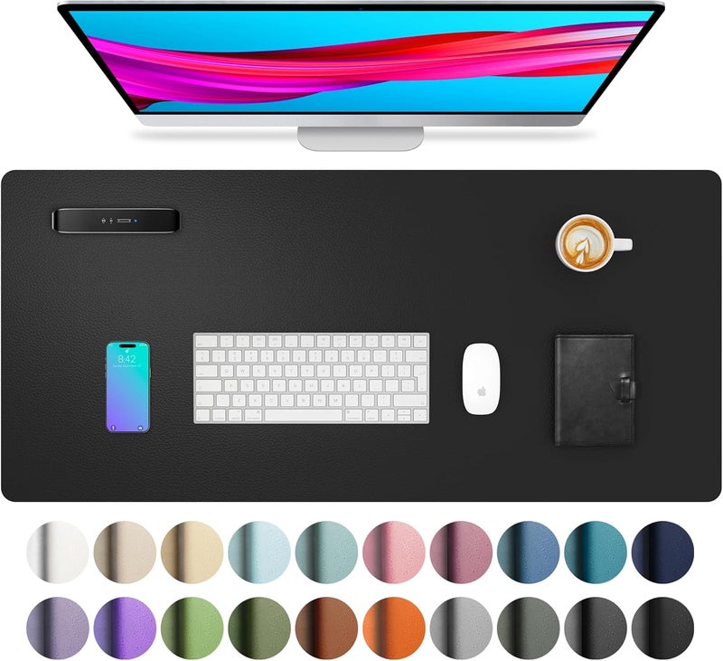Aothia Leather Desk Pad Protector, Mouse Pad, Office Desk Mat, Non-Slip PU Leather Desk Blotter, Laptop Desk Pad, Waterproof Desk Writing Pad for Office and Home (Black,23.6" x 13.7") - Image 1