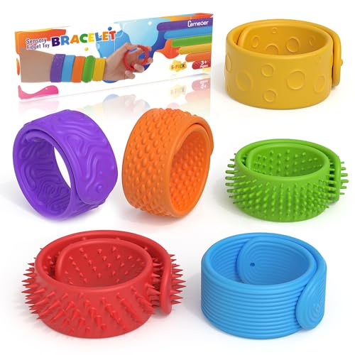 CEMECER Fidget Toys for Kids 6 Pack Textured Silicone Slap Bracelets Stress Fidgets for Anxiety Autism ADHD Sensory Toys for Adults Calm Down Classroom Office Desk Travel Airplane - Image 1