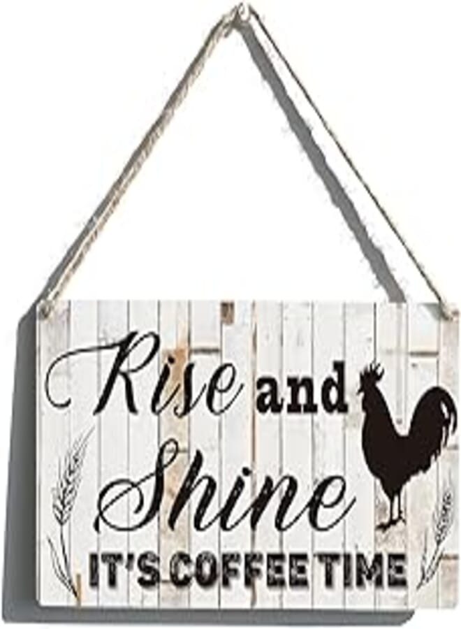 Generic Funny Kitchen Signs Gift Farmhouse Rise and Shine It's Coffee Time Wooden Hanging Sign Rustic Wall Art Home Decoration 12 x 6 Inches 