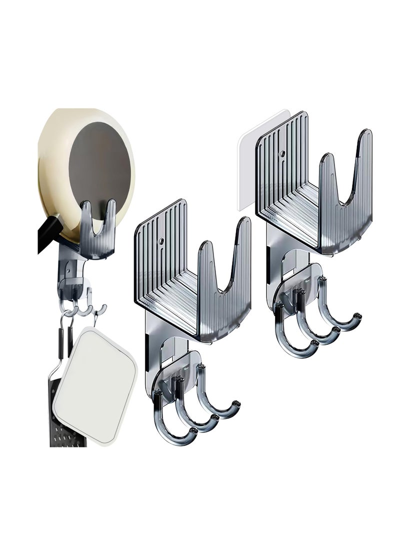Self Adhesive Kitchen Pot Lid Holder Set with 3 Hooks, Wall Mounted Organizer for Various Pot Covers, 2 Pcs Multifunctional Storage Solution - Image 1