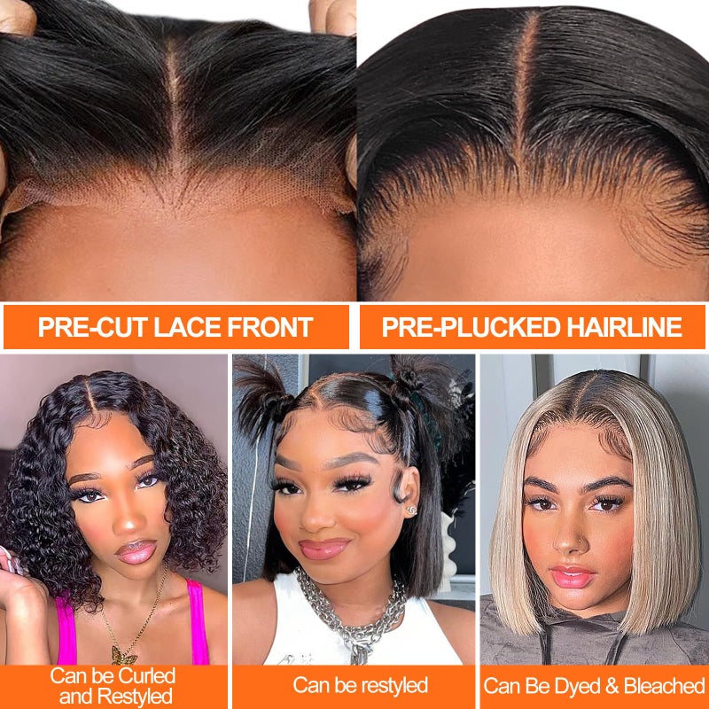 AISI Bob Wig Human Hair Glueless Wigs Pre Plucked Pre Cut Bleached Invisible Knots 180% Density Short Straight Wigs for Black Women Bob Wigs Glueless Lace Front Wigs Human Hair with Elastic Band 10 Inch - Image 5