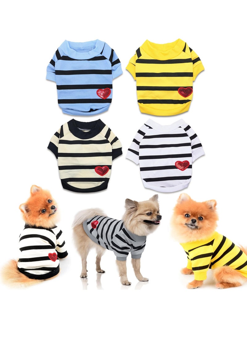 SYOSI Dog Clothes for Small Dogs 4Pcs Striped Pet T-Shirts Summer Cotton Puppy Shirt Top for Small Medium Dogs Cats - Image 1