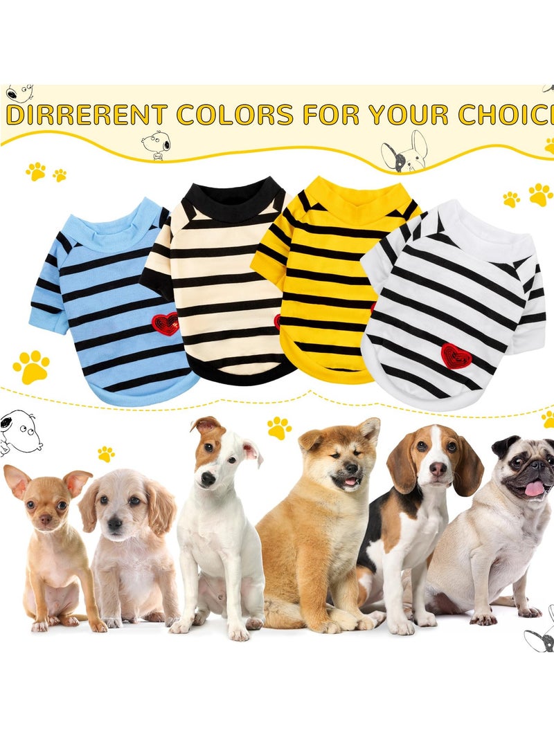 SYOSI Dog Clothes for Small Dogs 4Pcs Striped Pet T-Shirts Summer Cotton Puppy Shirt Top for Small Medium Dogs Cats - Image 4