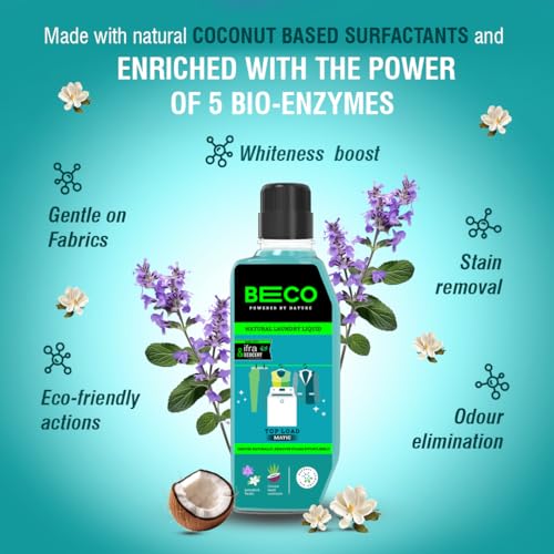 Beco Natural Liquid Detergent Top Load - 960 ml Bottle | Tough Stain Removal | Lavender & Vanilla Freshness | Retains Brightness & Shine | Chemical Free | Top Load Washing Machine Liquid Laundry - Image 2