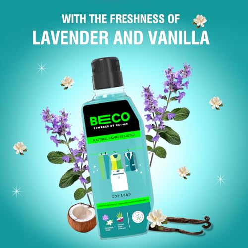 Beco Natural Liquid Detergent Top Load - 960 ml Bottle | Tough Stain Removal | Lavender & Vanilla Freshness | Retains Brightness & Shine | Chemical Free | Top Load Washing Machine Liquid Laundry - Image 3
