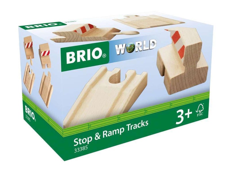 BRIO World 33385 - Stop and Ramp Track - 4 Piece Wooden Toy Train Accessory for Kids Ages 3 and Up - Image 1