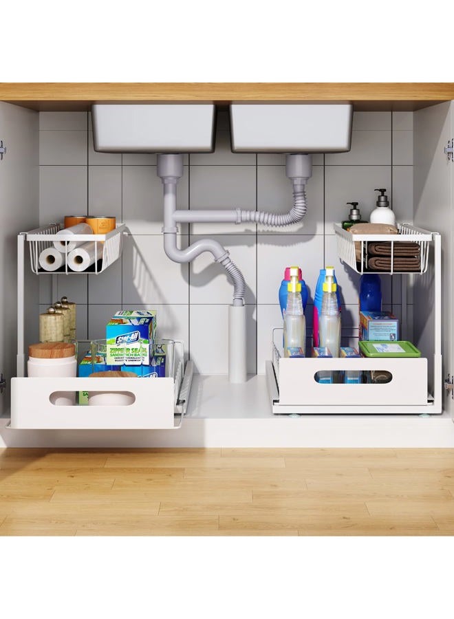 UINOFLE Under Sink Organizers and Storage, 2 Tier Sliding Cabinet Basket Organizer Drawer Pull Out Cabinet Organizer Multi-Purpose Under Sink Organizer for Bathroom Kitchen (White) - Image 2