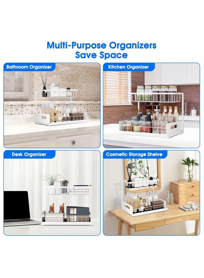 UINOFLE Under Sink Organizers and Storage, 2 Tier Sliding Cabinet Basket Organizer Drawer Pull Out Cabinet Organizer Multi-Purpose Under Sink Organizer for Bathroom Kitchen (White) - Image 4