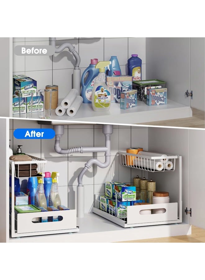 UINOFLE Under Sink Organizers and Storage, 2 Tier Sliding Cabinet Basket Organizer Drawer Pull Out Cabinet Organizer Multi-Purpose Under Sink Organizer for Bathroom Kitchen (White) - Image 3