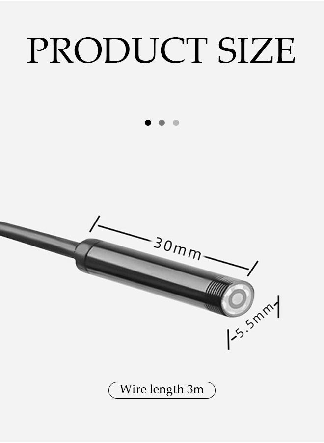 Generic - Endoscope Camera with Light, 30W Pixel Borescope Tools with 8 Adjustable LED Lights, Endoscope with 3M Semi-Rigid Snake Camera, 5.5mm IP67 Waterproof Inspection Camera for Android（3M） - Image 1