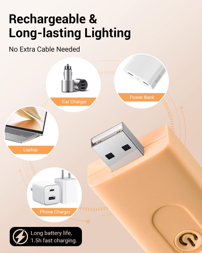 DEWENWILS USB Rechargeable Book Reading Light, LED Clip on Booklight Flexible Reading Lights in Bed, Car at Night, Warm White, Brightness Adjustable, Perfect for Bookworms, Kids (Peach Fuzz) - Image 3